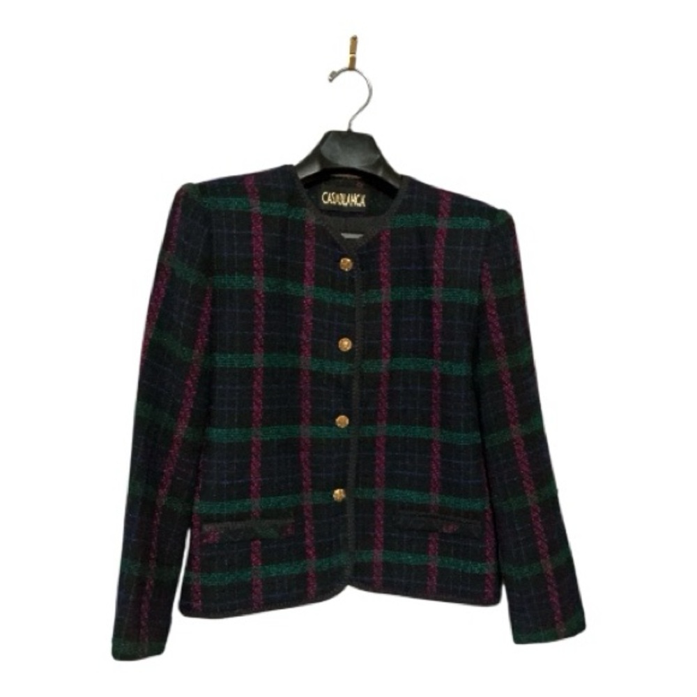 Vintage 80’s Casablanca Women's Plaid Suit Jacket - Green and Pink